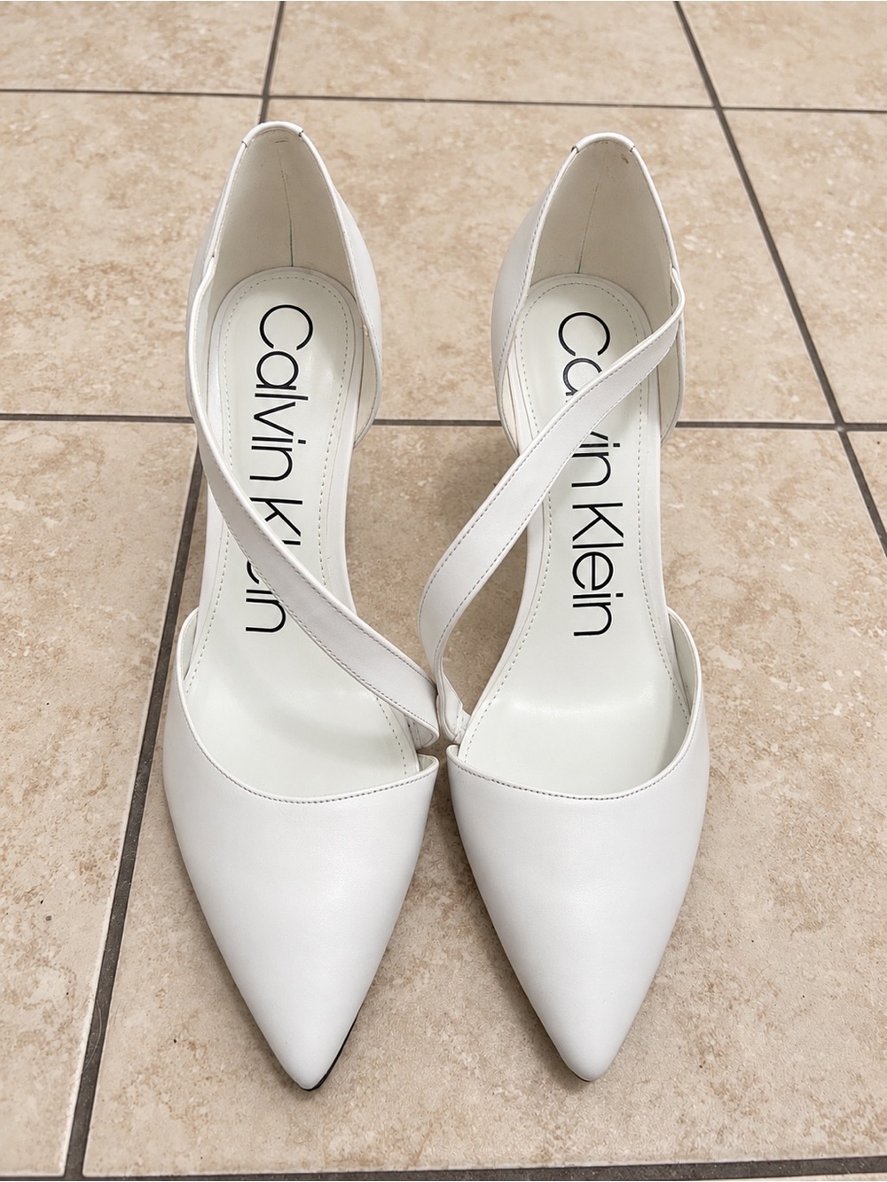 Calvin Klein White Pointed Cross-Strap Heels